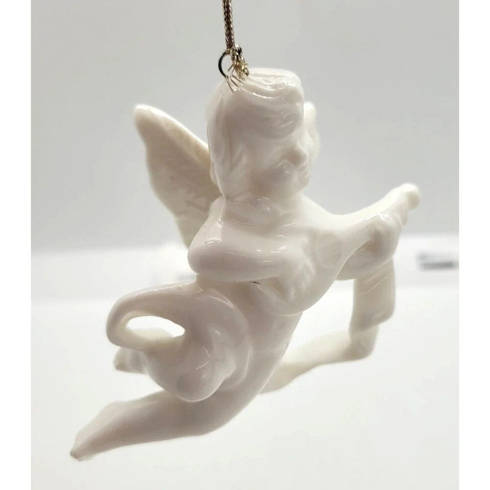 Vintage Christmas Ornament Cherub With Violin Ceramic